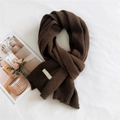 Deep brown knitted scarf for women with soft wool texture and ribbed finish details - 36x190cm / Dark Brown