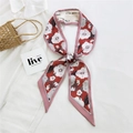 Pink hibiscus floral pattern narrow twilly scarf with 'I love summer' text border - 9L Floral Pink Edge