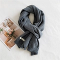 Solid deep grey knit scarf for women, warm winter thick pashmina with white label - 36x190cm / Gray