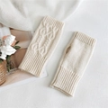 Guanti senza dita in maglia a trecce bianco caldo, scaldapolsi invernali con foro per pollice - 8*18cm / Bianco Sporco