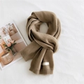 Chic camel knitted winter scarf with ribbed edges and decorative white label - 36x190cm / Camel