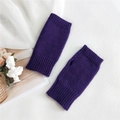 Soft dark purple knitted fingerless gloves with ribbed cuffs on a white background - Purple