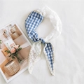 Foulard en soie avec vichy bleu et dentelle blanche à bordure au crochet femme - 26*110cm / Vichy Bleu Marguerite