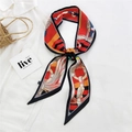 Red long skinny silk scarf with equestrian chain horse harness print for handbags - 12L Chain Belt Red