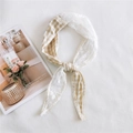 Bandeau noué en vichy jaune et dentelle florale blanche avec bords évidés délicats - 26*110cm / Vichy Kaki Marguerite