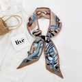 Brown and blue vintage leather belt pattern silk scarf tied on a white shirt - 13L Chain Belt Camel