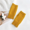 Vibrant yellow fingerless knitted gloves with ribbed cuffs for winter warmth - Yellow