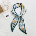 Slim silk twilly scarf with green borders and orange equestrian pattern for handbags - 14L Chain Belt Green