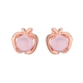 Détail de boucles d'oreilles en forme de pomme avec quartz rose et plaqué or rose 18k - Or Rose (C390)