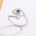Bague oeil maléfique ajustable avec zircon bleu et pendentif en cristal étincelant - Argent (B65白金色)