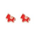 Elegant Year of the Horse red enamel stud earrings with golden coin patterns - Red Horse Style (C396-Ma Shang You Qian)