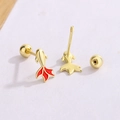 Koi-Ohrstecker aus S925 Sterlingsilber mit roter Emaille und Schraubverschluss - Mittel
