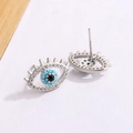 Silberne Evil Eye Ohrstecker mit blauen Perlen, schwarzem Stein und Zirkonia-Besatz - Weißgold