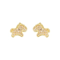 Elegant gold pony stud earrings with sparkling pave-set zircons on white background - Gold