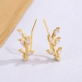 Leaf-shaped gold stud earrings with sparkling marquise-cut white zircons for women - Gold Color (C399)