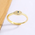 Adjustable evil eye ring in gold with white cubic zirconia and deep blue crystal - Gold