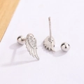 Unique angel wing ear studs in silver finish with micro-set zircon stones and screw backs - Silver