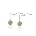 Pendientes de margarita en plata S925 con ganchos ondulados y centros florales amarillos - Estilo de Pendiente de Hilo de Margarita Ondulada (A04)