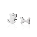 Detailansicht asymmetrischer S925 Silber Katzen- und Knochenstecker mit gebürstetem Finish - Asymmetrische Katze und Knochen (140)