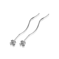 Elegantes pendientes largos de plata con pétalos de flores y cadena de borlas - Hilo de Oreja Largo de Pétalos (A05)