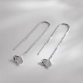 Orecchini a filo con foglia di ginkgo in argento e delicate nappe lunghe lucide - Stile Foglia di Ginkgo Argento (A08)