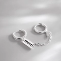 S925 sterling silver double hoop chain earrings with merci tag and clear zircon - Silver Double Ear Hole Chain Style (EH-37)