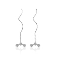 S925 sterling silver drop earrings with elegant wavy lines and three small floral pendants - Silver Three Flower Wavy Tassel Style (A06)
