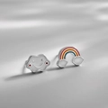 Orecchini a perno asimmetrici in argento S925 arcobaleno e nuvola con smalto colorato - Stile Nuvola Arcobaleno Asimmetrico (K6)