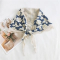 Navy blue lace and beige chiffon patchwork neckerchief with floral pattern and ruffles - Floral Solid Patchwork Beige Navy