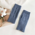 Navy blue cable-knit fingerless gloves with thumb holes in a long arm warmer style - 8*18cm / Blue
