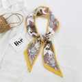 Long silk scarf twilly with yellow crane and lotus print tied on a handbag - 17L Crane Lotus Yellow