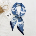 Dark blue long silk scarf with white horse prints for handbags and hair styling - 21L Western Horse Blue