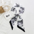 Narrow silk twilly scarf with horse print on white shirt background for hair or bags - 22L Western Horse Grey