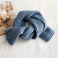 Blue chunky rib-knit striped winter scarf in a soft minimalist long wrap style - Blue