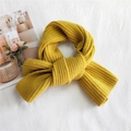 Ginger yellow knitted striped scarf for women, warm chunky texture in bow style - Yellow