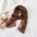 Coffee brown lace skinny scarf with star embroidery and vintage floral patterns - Caramel color