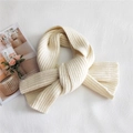 Creamy white chunky knit striped scarf in a soft thick weave for winter warmth - Beige