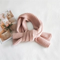 Pink striped knit scarf for women made of thick warm wool yarn in soft pastel tone - Pink
