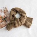 Thick coffee brown ribbed knit striped scarf for women with warm fluffy texture - Camel