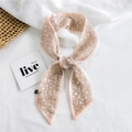 Pink chiffon long skinny scarf with white floral print used as a decorative hair tie - Chiffon White Flower Apricot