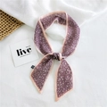 Elegant pink leopard print narrow silk scarf tied as a stylish hair band or bag wrap - Chiffon Leopard Print Pink