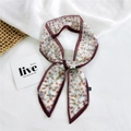 Floral skinny silk scarf with orange flowers and burgundy borders for bags - Chiffon Floral Print White
