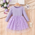 Purple long sleeve girls princess dress with butterfly sequins and mesh tulle skirt - 100cm / Purple
