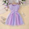 Girls lavender purple dress with flutter sleeves and gradient sequin star tulle skirt - 100cm / Purple