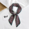 Long floral silk scarf in dusty blue with red polka dots tied in a delicate bow style - Chiffon Autumn Leaves Green