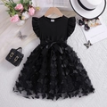 Vestido de princesa negro para niña con aplicaciones de mariposa y manga volante - 100cm / Negro