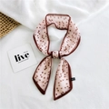 Pink narrow polyester scarf with dark brown heart print and delicate piped edges - Chiffon Heart Print Pink