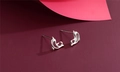Detailed view of hollow dolphin silver stud earrings on a layered pink and red background - Dolphin Style (F6)