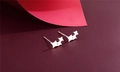 Detail of S925 sterling silver wing earrings on elegant deep red background - Irregular Sawtooth Wing (F11)