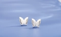 Detail of S925 sterling silver butterfly stud earrings with brushed metal texture - Silver Brushed Butterfly Style (ED153)